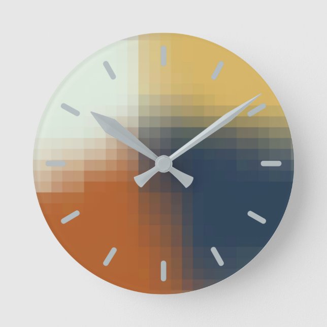 Trendig Modern Orange Blue Gult Unik Mönster Rund Klocka (Framsida)