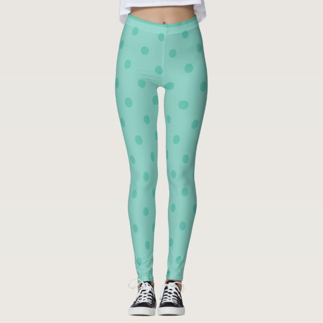 Trendig Modern Pastel Blues Polka Dot Leggings (Framsida)