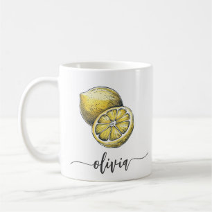 Trendig Modern Personlig Watercolor Gult Lemon Kaffemugg