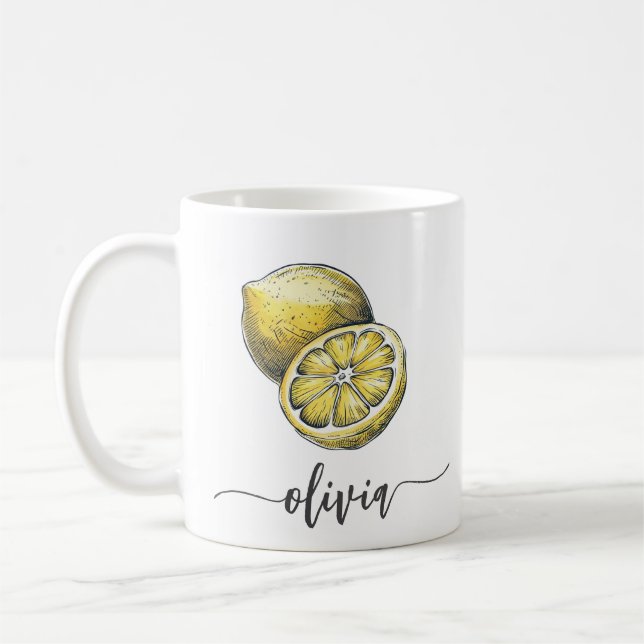 Trendig Modern Personlig Watercolor Gult Lemon Kaffemugg (Vänster)
