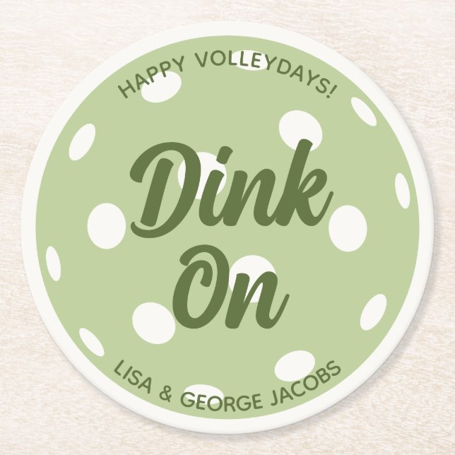 Trendig Modern Pickleball-Grönt, jultid, Helgdag Underlägg Papper Rund (Framsidan)