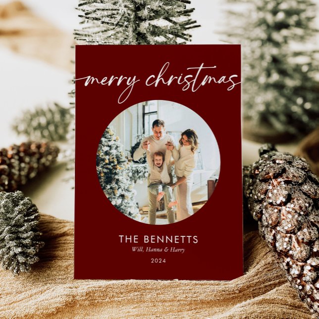 Trendig Modern Red Photo God jul Julkort (Skapare uppladdad)