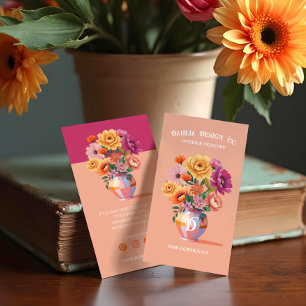 Trendig Modern Retro Rutig Vas & Kraftiga Blommor Visitkort