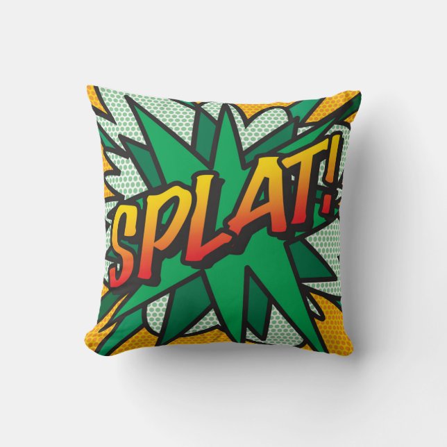 Trendig Modern Retro Serietidning SPLAT Popkonst Kudde (Framsida)