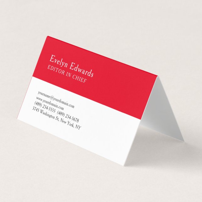 Trendig Modern Röd Vit Minimalistisk Enkel Visitkort (Framsida)