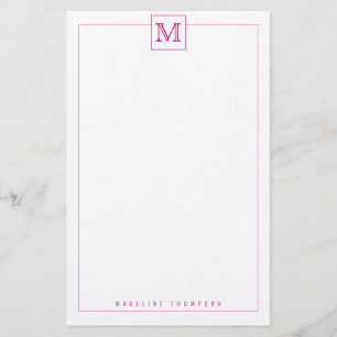 Trendig Modern Rosa Initial Monogram Square gräns Brevpapper