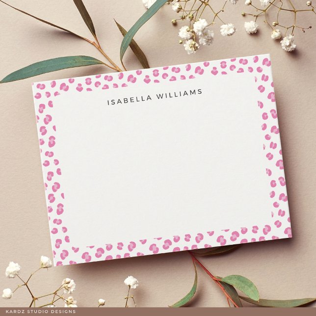 Trendig Modern Rosa Leopard Djurtryck Anteckningskort (The front of the card is shown at a 4.25 x 5.5 inch size. Choose size, paper, + corner style.)