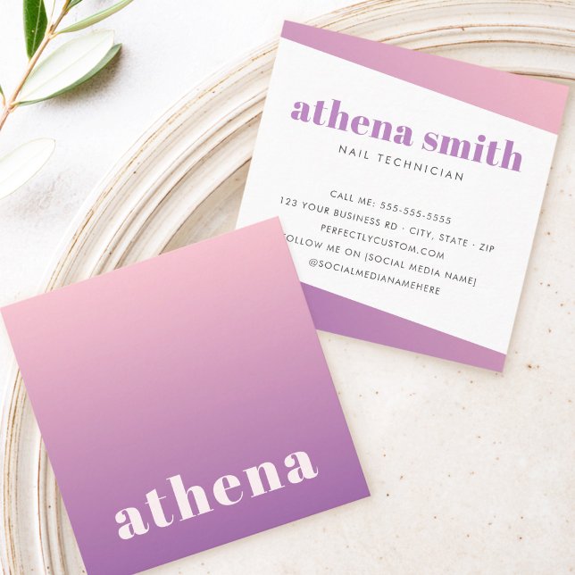 Trendig modern rosa lila gradient fyrkantigt visitkort (Trendy modern pink purple gradient square business card)