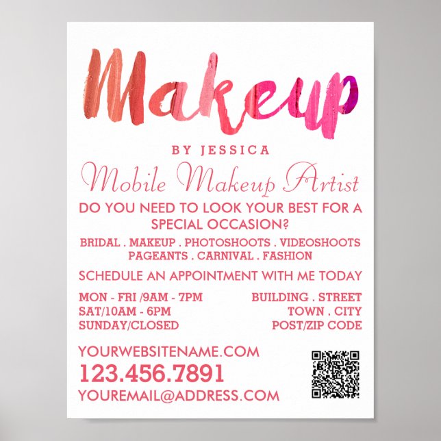 Trendig Modern Rosa Makeup Artist Reklam Poster (Framsidan)