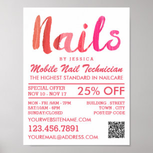 Trendig Modern Rosa Nail Technician, Nail Salon Poster