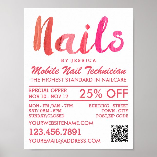 Trendig Modern Rosa Nail Technician, Nail Salon Poster (Framsidan)