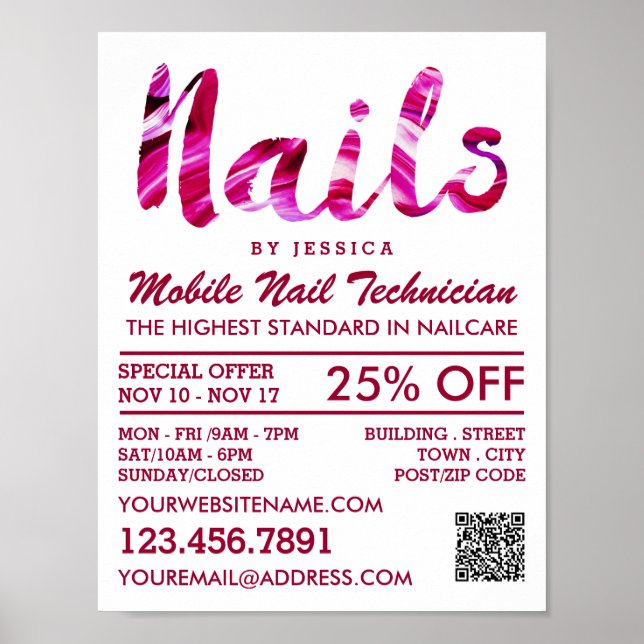 Trendig Modern Rosa Nail Technician, Nail Salon Poster (Framsidan)