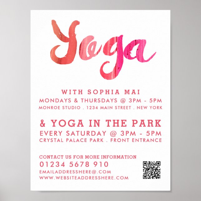 Trendig Modern Rosa Yoga Class Reklam Poster (Framsidan)