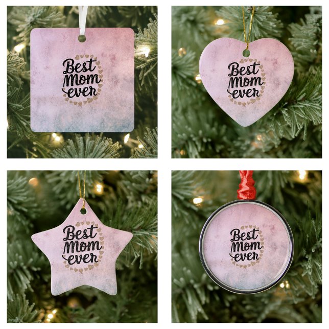 Trendig modern script med gyllene hjärtan - Bästa  Julgransprydnad Keramik (Golden Hearts Trendy Script Best Mom Ever Modern ornaments)