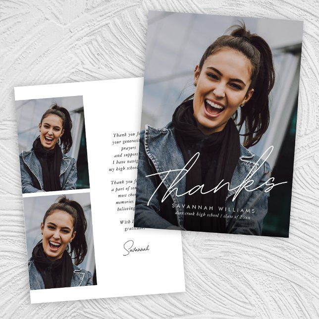 Trendig Modern Simple Script Tre Photo Studenten Tack Kort (Skapare uppladdad)