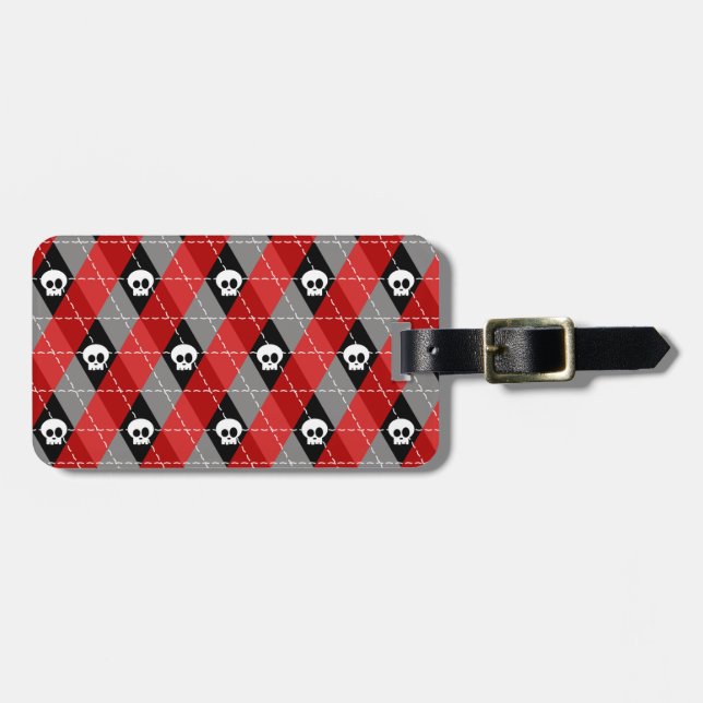 Trendig Modern Skull Argyle Mönster Bagagebricka (Horisontell Framsida)