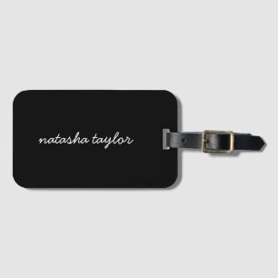 Trendig Modern Solid Black Script Monogram Bagagebricka