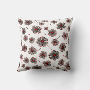Trendig Modern Stilfull Feminint Blommig Röd Grå Kudde