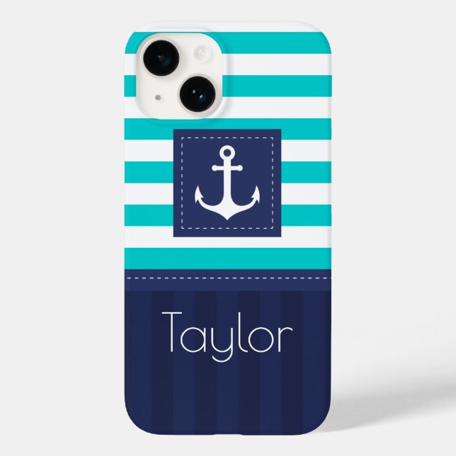 Trendig Modern Stripe Nautical Design Anpassningsb (Baksida)