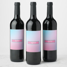 Trendig Modern Teal Rosa Blå Vinflaska Etikett