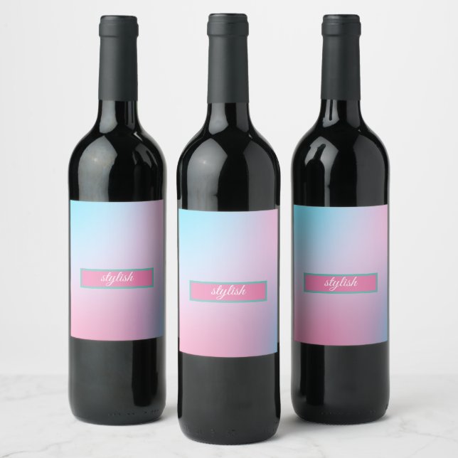 Trendig Modern Teal Rosa Blå Vinflaska Etikett (Flaskor)