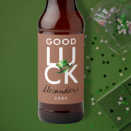 Trendig Modern Tur Mocha Brown Grönt Irish Hat Ölflaska Etikett