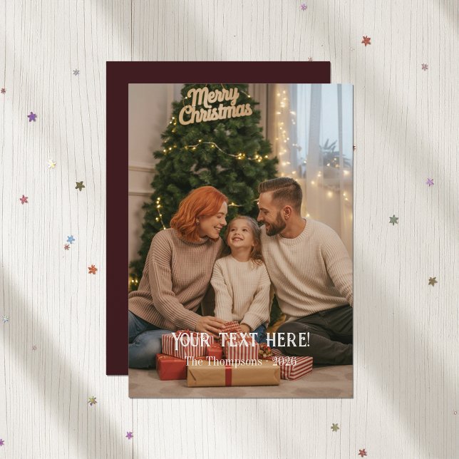 Trendig Modern Typsnittsfamilj Jul Foto Julkort (Trendy Modern Typography Family Christmas Photo Holiday Card)