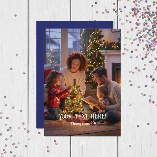 Trendig Modern Typsnittsfamilj Jul Foto Julkort (Trendy Modern Typography Family Christmas Photo Holiday Card)