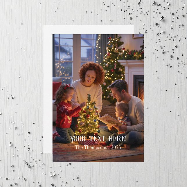 Trendig Modern Typsnittsfamilj Jul Foto Julkort (Trendy Modern Typography Family Christmas Photo Holiday Card)