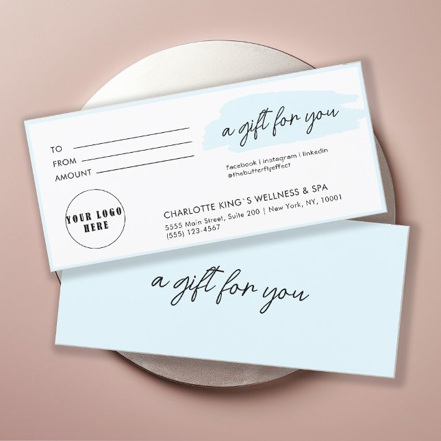 Trendig, modernt, handskrift, logotyp, blått (Personalized, trendy, modern, handwriting, logo, light-blue gift certificate.)