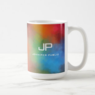 Trendig Mono Gram Rainbow Färg Colorful Abstrakt Kaffemugg