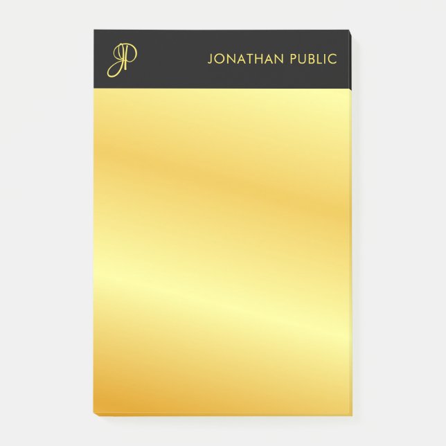 Trendig Monogram Black and Guld Elegant Template Post-it Block (Framsida)