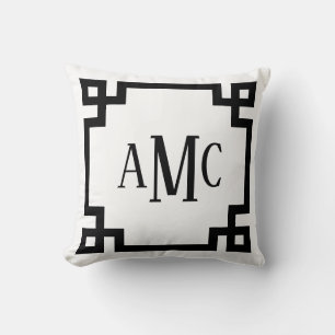 Trendig Monogram Black and White Grekiska Nyckel G Kudde