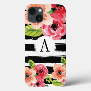Trendig Monogram Black White Rand Flowers Fodral