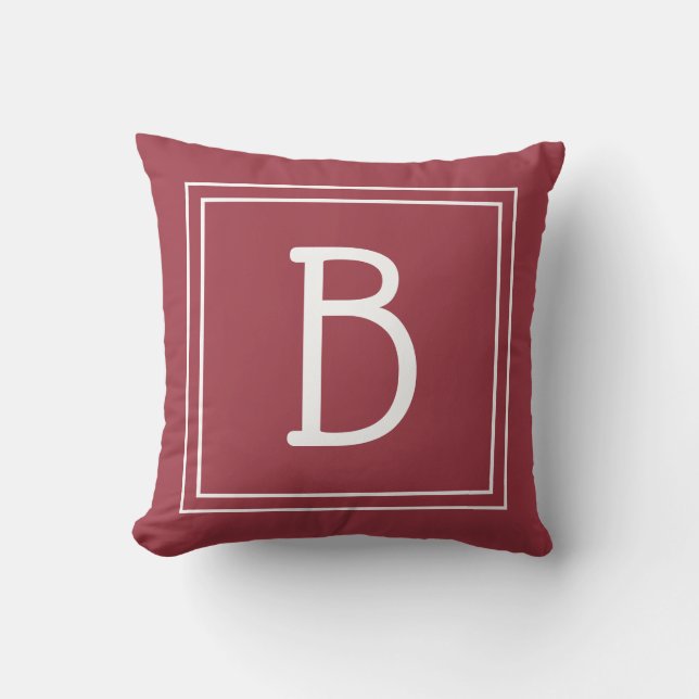 Trendig Monogram Bokstav Initial Mörkröd Kudde (Framsida)