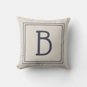 Trendig monogram bokstav initial neutral beige blå kudde