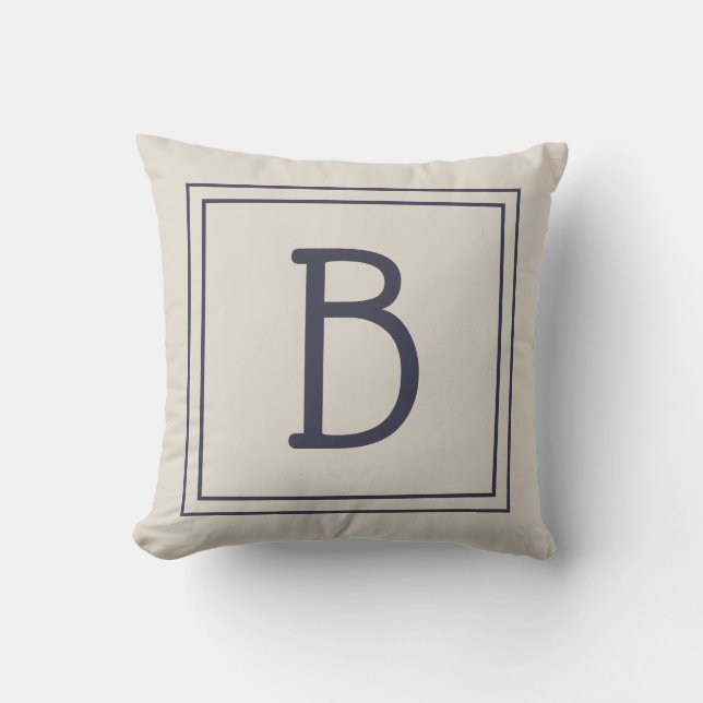 Trendig monogram bokstav initial neutral beige blå kudde (Framsida)