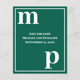 Trendig Monogram Emerald Grönt Budget Spara datum Flygblad