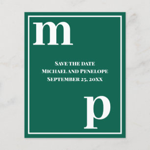Trendig Monogram Emerald Grönt Budget Spara datum Flygblad