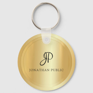 Trendig Monogram Faux Guld Din Elegant Nyckelring