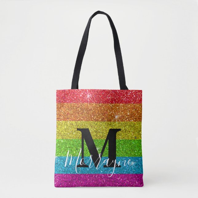 Trendig Monogram Gay pride HBT TQ Rainbow Glitter Tygkasse (Framsida)