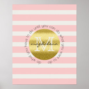 Trendig Monogram Guld Glitter Rosa Rand Poster