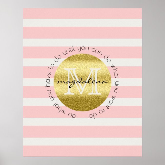 Trendig Monogram Guld Glitter  Rosa Rand Poster (Framsidan)