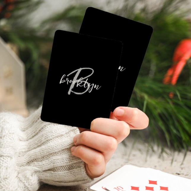 Trendig monogram i svart grått vitt casinokort (Skapare uppladdad)