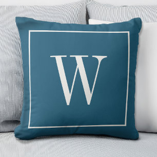 Trendig monogram initial stilren modern blå kudde