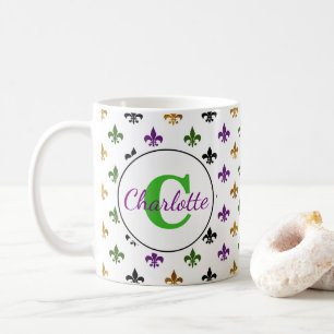 Trendig Monogram Mardi Gras Fleur De Lis Kaffemugg