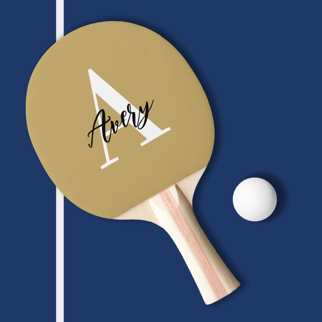Trendig Monogram med skript Namn Overlay Pingisracket (Skapare uppladdad)