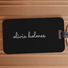 Trendig Monogram | Modern Black Script Namn Bagagebricka