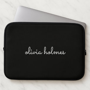 Trendig Monogram Modern Black Script Namn Laptop Fodral