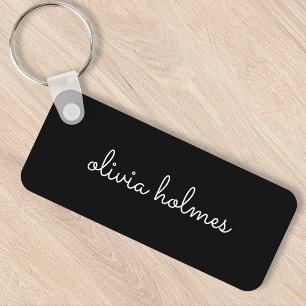 Trendig Monogram Modern Black Script Namn Nyckelring
